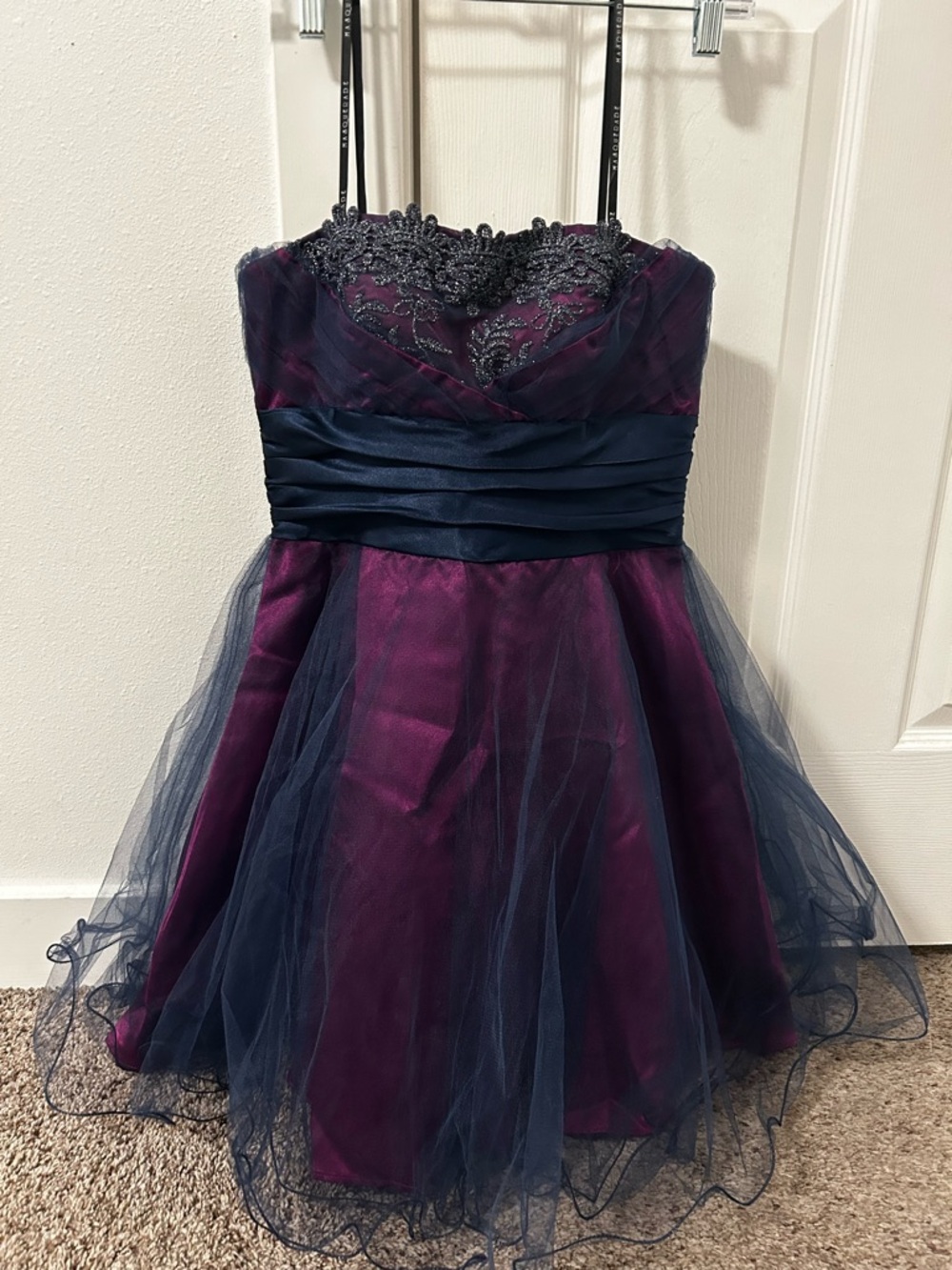 Masquerade Navy and Plum Tulle Lace Party Dress- teen sizing